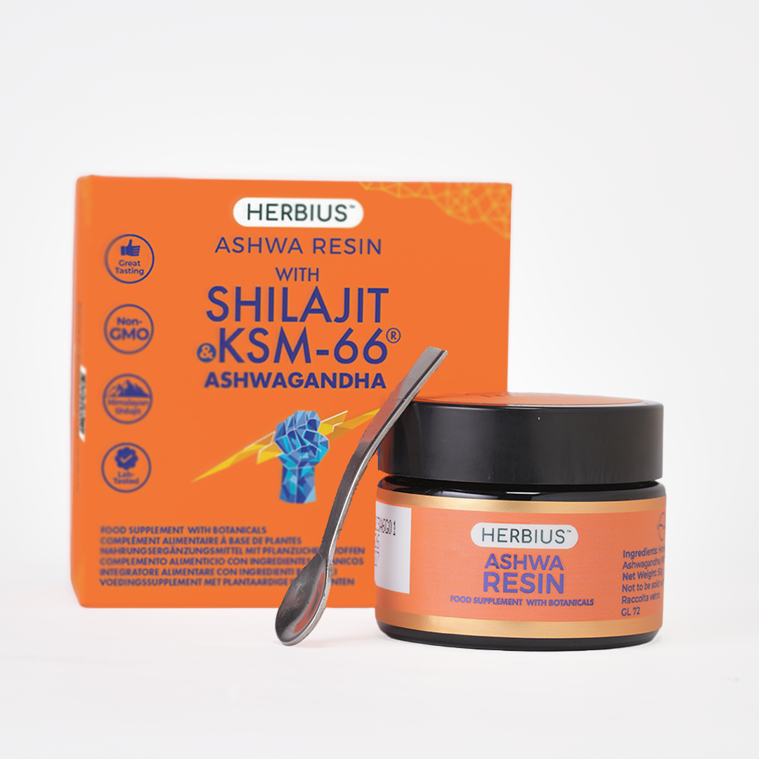 Herbius® ASHWA RESIN: A Powerful Blend of Pure Himalayan Shilajit and the World’s Most Clinically Studied Ashwagandha (KSM-66®).