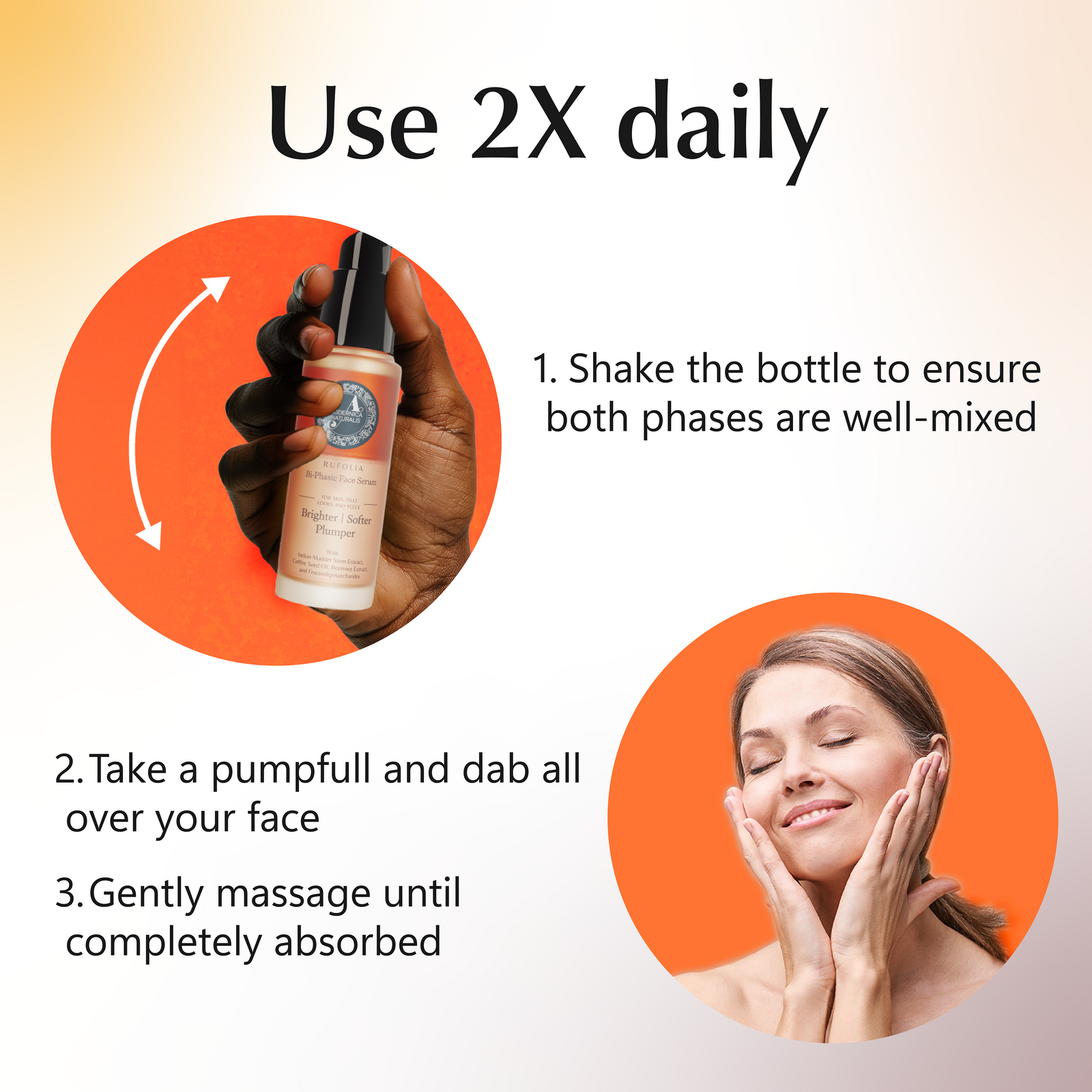 Rufolia Bi-Phasic Face Serum – Brightens, Softens and Plumps Dull, Crepey, Ageing Skin – Water-Oil Hybrid Serum with Manjistha, Tomato, Coffee Seed & Plant-based Squalane – Best Bi-Phasic Face Serum For Mature Skin - With Clinically Proven Ingredients