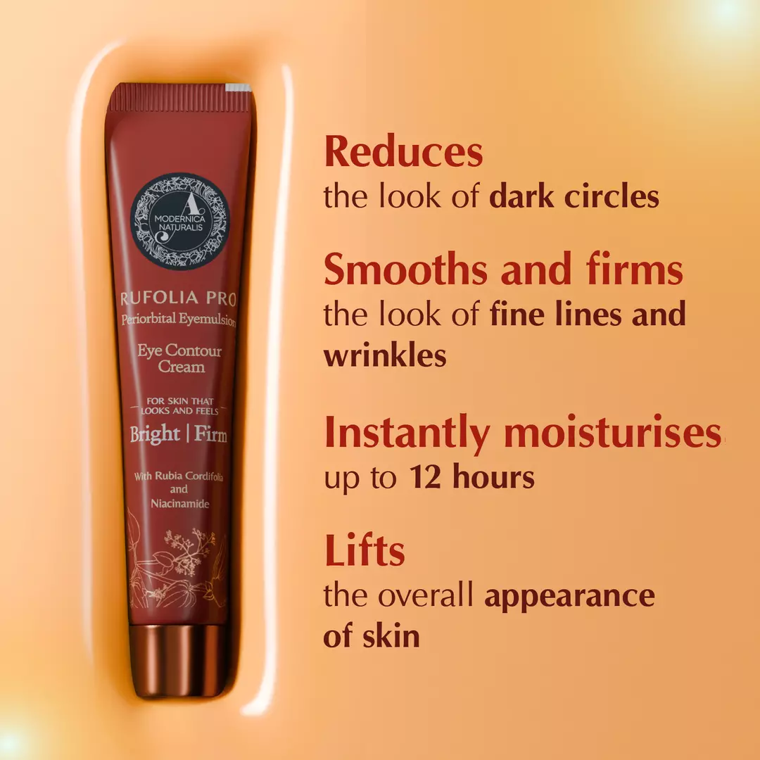 Rufolia PRO Periorbital Eyemulsion - Eye Contour Cream – Brighten, Firm and Moisturise Under-Eyes – New Formula with Manjistha, Aloe Vera, Lotus, and Niacinamide – Best Under-Eye Cream – With Clinically Tested Ingredients