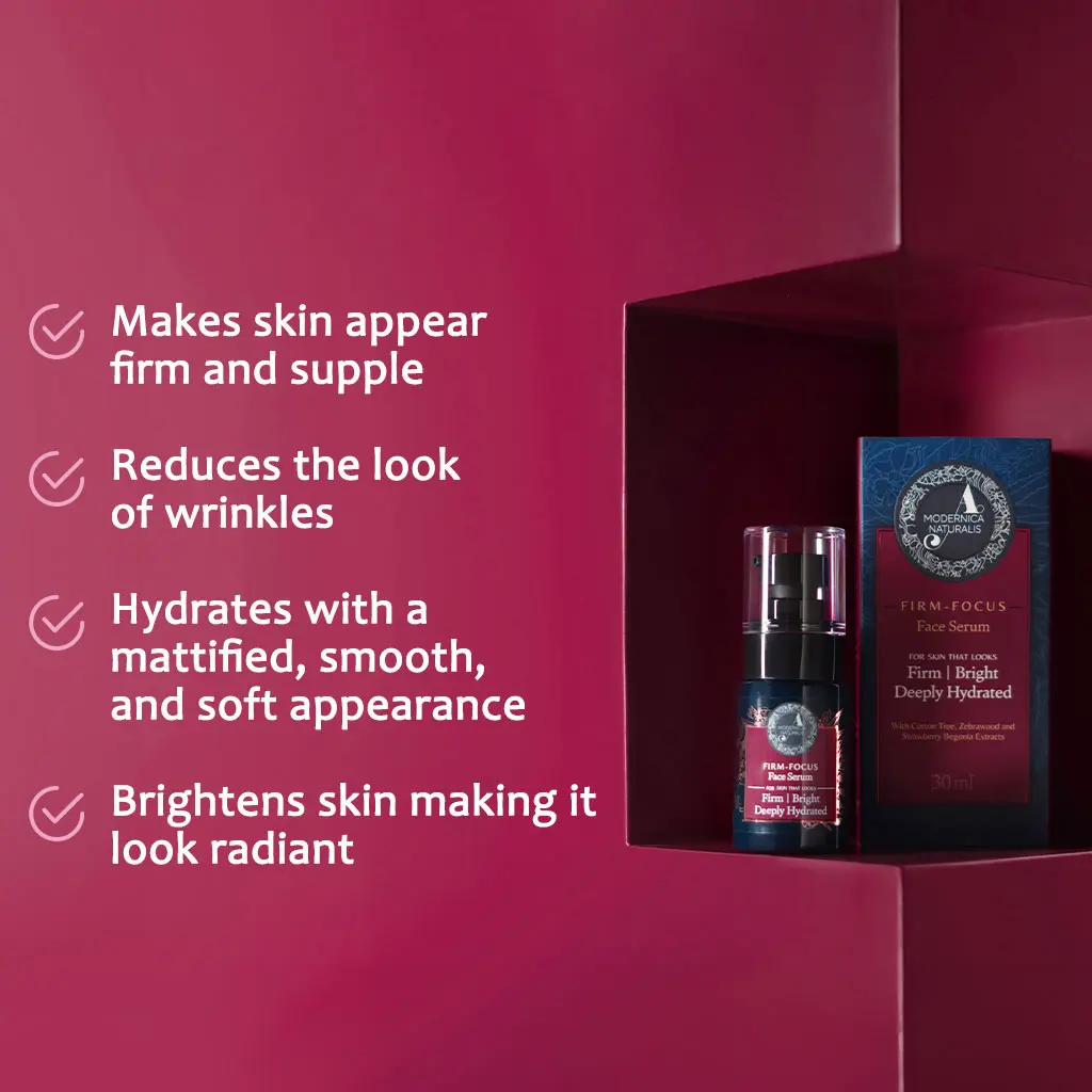 Firm-Focus Face Serum - Firms, Brightens, Hydrates Ageing, Crepey Skin - Focused-Firming Formula with Cotton Tree, Zebrawood, Strawberry Begonia - Best Face Serum for Loose, Saggy Facial Skin - With Clinically Tested Ingredient Combinations