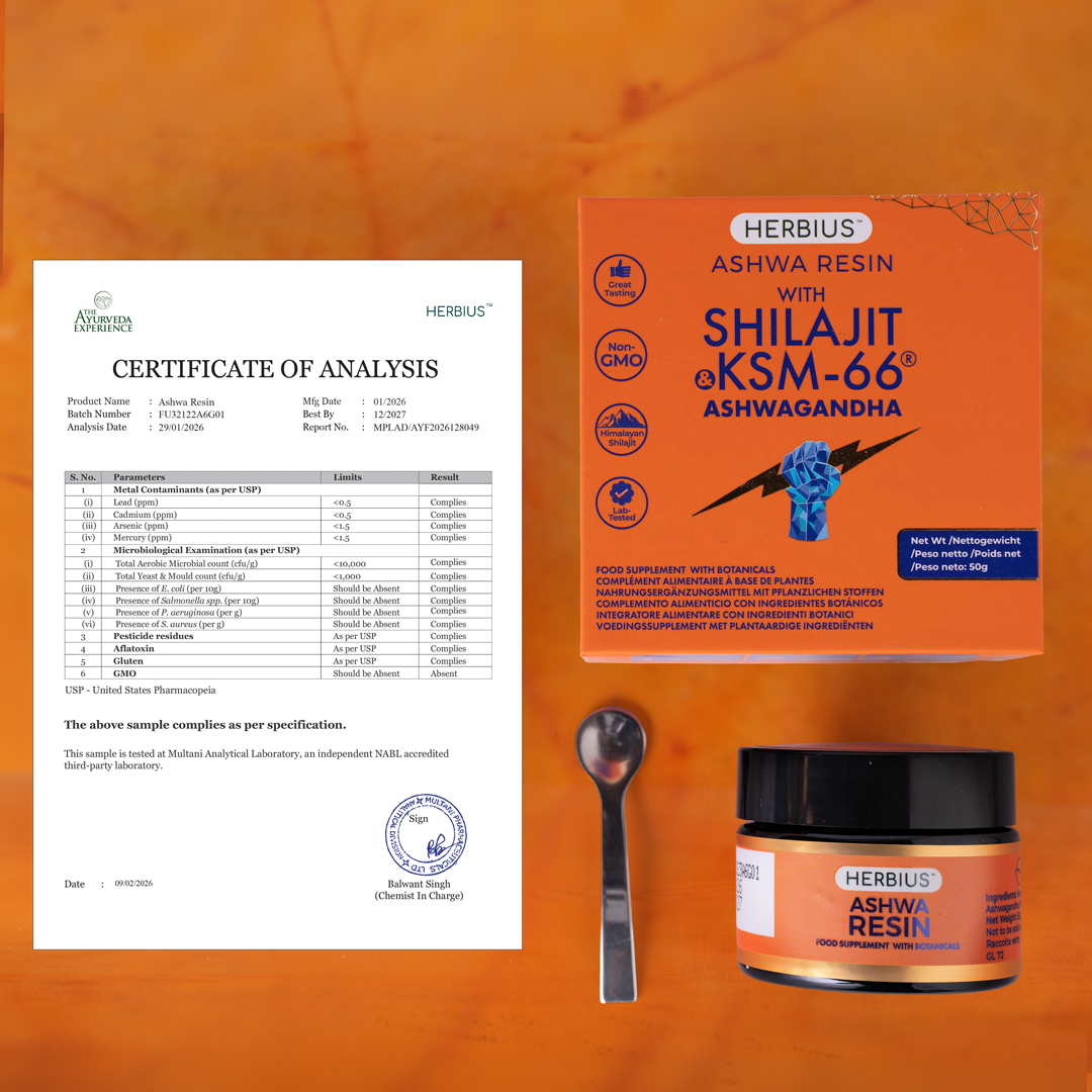 Herbius® ASHWA RESIN: A Powerful Blend of Pure Himalayan Shilajit and the World’s Most Clinically Studied Ashwagandha (KSM-66®).